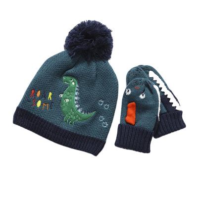 China Medium Children's Hat Set Autumn and Winter Dinosaur Unicorn Boys and Girls Knitted Hat Warm Cartoon Wool HAT for sale