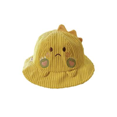 China New Warm Cute Dinosaur Corduroy Autumn And Winter Character Children's Hat Small Bucket Hat Cartoon Baby Infant Fisherman Hat for sale