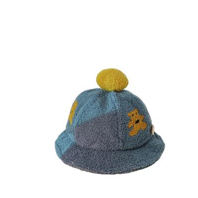 China 2021 Winter New Multicolor Casual Bucket Hat Casual Hot Selling Children's Hat Cute Cartoon Bear Fur Ball Baby Fisherman Hat for sale