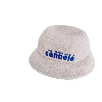 China RUNNING HATS Baby Winter Thick Warm Fisherman's Hat Plush Bucket Hat Letter Embroidery Casual Candy Color Lambswool Children's Hat for sale