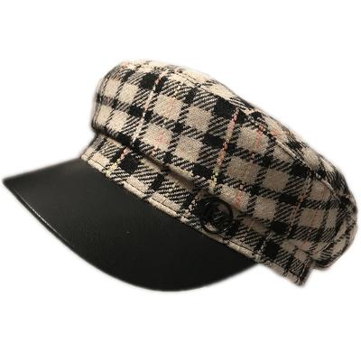 China ZG 2021 Character Plaid News French Style Beret Hats Navy Winter Hats PU Beret Brim Leather Ladies Wholesale Fashion Beret Hats for sale