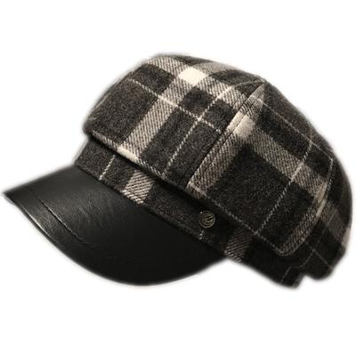 China Direct Selling Plaid Character ZG 2021 Factory Wholesale Octagonal Woolen Hat Women's Autumn And Winter Fashion Brim Leather Beret Peaked Hat for sale