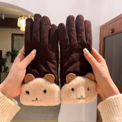 China ZG Winter Gloves Fashion Simple Fleece Lined Padded Warm Gloves Keeping Cool Cute Insist Touch Screen Gloves Protection Women Suede Gloves for sale