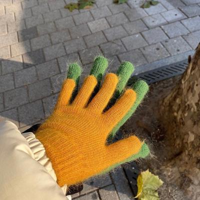 China Cute Plain ZG Style Ins Style Solid Color Gloves Women Korean Angoras Warm Gloves Fashion Knitted Cold Finger Protection Unisex Gloves for sale