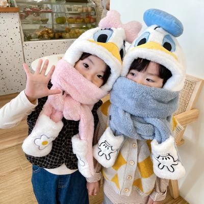 China ZG Medium Plush Cartoon Children's Cute Warm One-Piece Winter Hat Scarf All-matching Embroidered Gloves New For Boys And Girls for sale