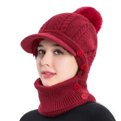 China Winter COMMON Women's ZG Sweater Woolen Scarf All-in-one Warm Preservation Hat Earmuffs Knitted Hat For Lady for sale