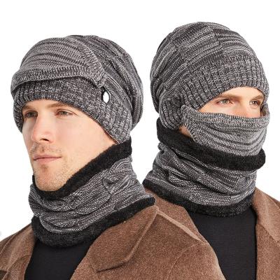 China ZG Winter Three-Piece Hat Scarf Mask Short Set Men's All-matching Warm Woolen Knitted Hat Plus Velvet Thickened Recycling for sale