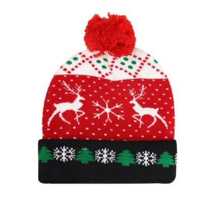 China 2021 New Style COMMON Battery Dismountable Colorful Luminous Knitted Hat Santa Claus Led Light Christmas Hat For Women for sale