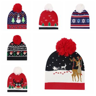 China Winter COMMON Christmas knitted jacquard hat unisex autumn and winter warm with decorative ball sleeve cap cap for children for sale