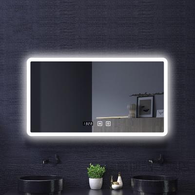 China Modern Smart Mirror Glass with LED Light Vanity Table Air Wall Bathroom Mirror Fogproof Touch Screen from Yiju Iot for sale