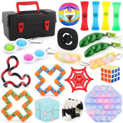 China Relax Different Sensory Wiggle DIY Mix Toy Set Box For Kids 38 Packs Including Push Noise Wiggle Toys Pack for sale