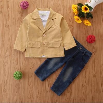 China Handsome Fashion Boys Clothes Sets\Comfortable\Durable Baby Boy Clothes Amazon Hot Sale Fashion Boys Clothes Boys Jacket+Shirt+Jeans Pants 3pcs Pants Sets for sale