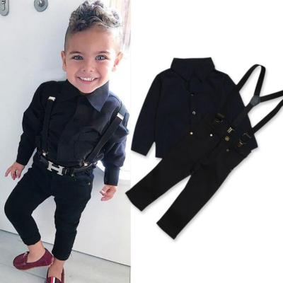 China 2019 fashion sleeve boys clothing\comfortable\durable hot sale from Africa market baby boy clothes long sets stylish black suspenders boys clothing sets for sale