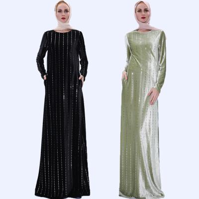 China Anti-Static Vertical Length Dress Gold Velvet Sequined Dress for sale