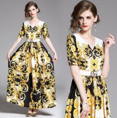 China Max Fashion Yellow Print Dress Casual Wear Fashion Yellow Print Anti-Static Dress for sale