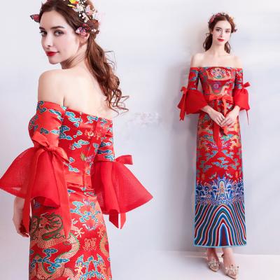 China Fashion Red Dress Retro Style Evening Dress Red Style Ankle-Length Anti-Static Retro Birthday Party Dress for sale