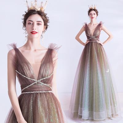 China Anti-Wrinkle Tulle Ties Backless Whimsical Strapless Halter Evening Dresses Fairy Sleeveless Halter Evening Dresses even for sale