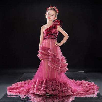 China Breathable Pink Luxury Show Girls Dresses Long Tail Show Girls Dresses for sale