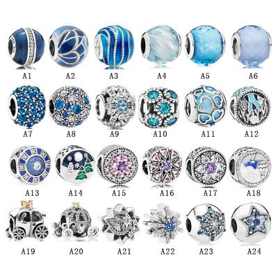 China Original Suitable Romantic Women's Charm DIY Bracelets For Pandora Jewelry Sky Blue Series Star Moon Flower Snowflake Love Beads for sale