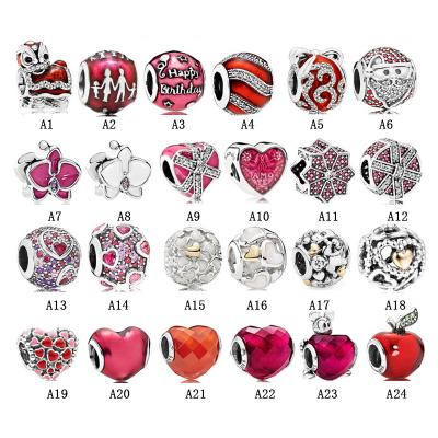 China Romantic Red Styles Charm For Pandora Charms Sterling Silver 925 Women's Bead Diy Bracelet For Jewelry Making for sale