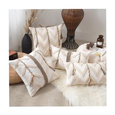 China Anti-static Luxury Cotton Pillow Cover Embroidery Cream Bohemian Cushion Covers Tassels Macrame Pillow Case for sale