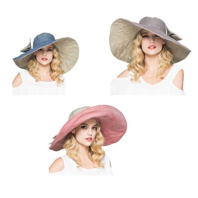 China Fashion Girl Summer Outing Cotton Wide Foldable Sun Hat Big Brim.Sun-proof Design Turned Brim Floppy Hat Autumn Women Double-sided Beach Hat for sale