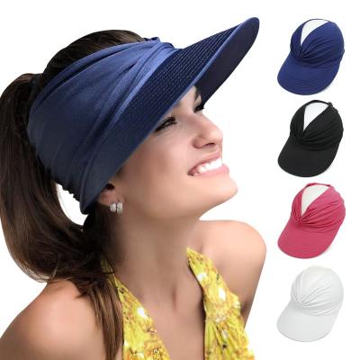 China New Design Beach Sun Visor Beautiful Women's High Elasticity Ponytail Hat Outdoor Sports Lightweight Boutique Empty Top Hat for sale