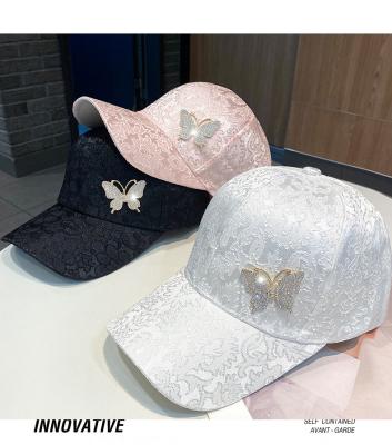 China breathable & New Waterproof Spring and Summer Style Hidden Buckle Women's Baseball Cap Girl Fashion Rhinestone Butterfly Sun Visor Hat Adjustable Size for sale