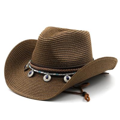 China Summer Adjustable Men's Spring Jazz Straw Hat Breathable Ethnic Style Metal Outdoor Ornaments Decorated British Style Beach Hat For Men for sale