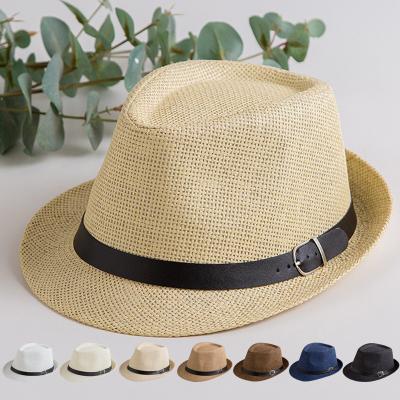 China Jazz Concave Top Solid Color Straw Hat Custom Logo With Multicolor Curly Belt Popular British Men's Small Top Hat Summer Casual for sale