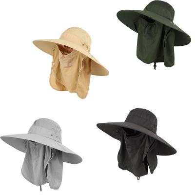 China Men's Summer Boutique Fisherman's Hat Breathable Cover Face Protect Neck Widen Overflow Solid Color Sun Hat Outdoor Fishing Recycling Hats for sale