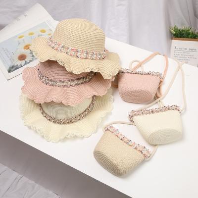 China Popular Kids Price Little Girls Seaside Beach Sun Visor Hat Princess Straw Hat Pearl Embellished Wavy Cool Ultra-low Brim Design for sale