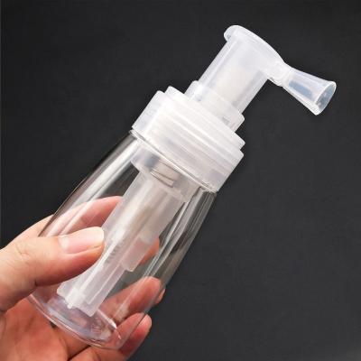 China Cosmetic Cheap Plastic Container Baby Talcum Body Shimmer Sprayer Pump 140ml Oval Empty Powder Spray Bottle With Foldable Spout for sale