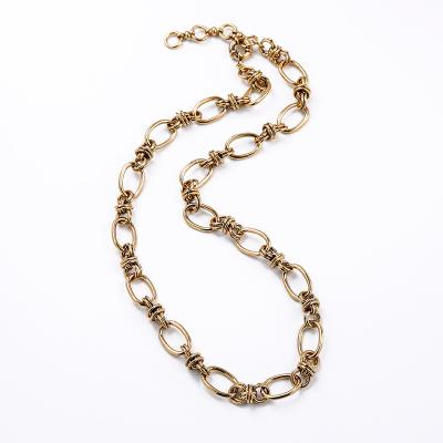 China Vintage 2022 Retro Vintage Gold Plated Necklace And Bracelet Antique Brass Metal Alloy Chain Link Handmade for sale