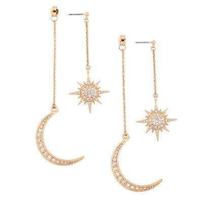 China 2022 Wholesale Korean Largos Gold Plated Fake Moon Star Stone Zirconia Earrings Necklace Aretes Hypoallergenic Jewelry TRENDY Long 18k for sale