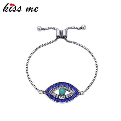 China 2022 New Arrivals Hypoallergenic CLASSIC Adjustable Box Chain Silver Plated Evil Eye Blue Turkish Wholesale Bracelet for sale