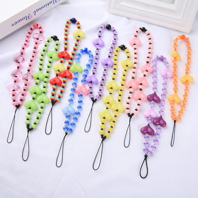 China 2021 Fashion Jewelry New Fashion Cell Phone Cell Phone Charm Strap Strap Case Rope Holder Accessories Cute Beaded Key Pink Heart Beads Long for sale