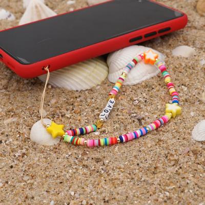 China Fashion Jewelry 2021 Long Lucky Charm Letter Colorful Fruity Beaded Heishi Beads Phone Straps Cell Phone Charm Chain Holder Lanyard Key Chain for sale