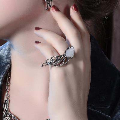 China Fashion Ethnic Jewelry jz00147b Vintage Silver Big Stone Flower Leaves Rings Jewelry Women for sale