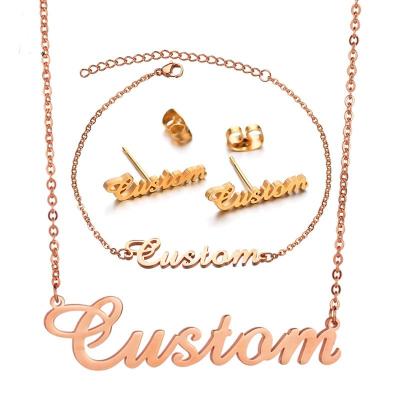 China CLASSIC Gold Plated Stainless Steel Name Letter Gift Personalized Fashion Initial Jewelry Set Customize Necklaces and Anklets for sale