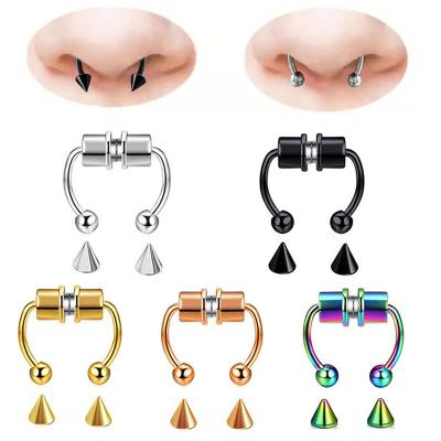 China TRENDY Stainless Steel Magnetic Clip On Circle Gold Face Faux Septum Rigs Nose Cuff Rings Stud Non Piercing Earrings Jewelry Bulk Vendor for sale