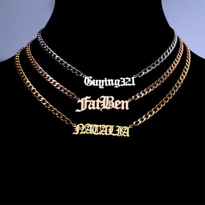 China FASHIONABLE 316L Stainless Steel 18K Gold Plated Cuban Chain Letter Restrictor Customized Name Necklace Personalized Logo Jewelry for sale