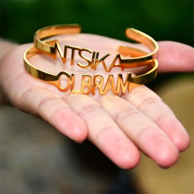 China Customized TRENDY Stainless Steel 18K Gold Plated High Quality Letter Logo Custom Name Bracelet Personalized Personalized Cuff Bracelet for sale