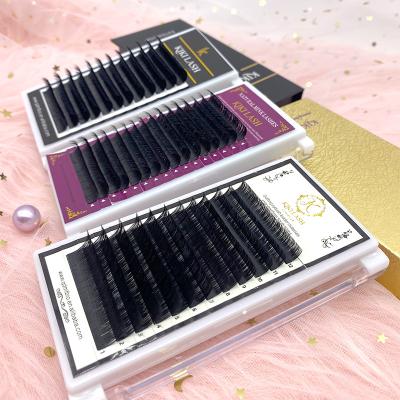 China 25-30 Times Eyelash Factory Custom Logo Easy Fan Korea PBT Silk Faux Mink Fast Blooming Eyelash Extension One Second Lashes Vendor for sale