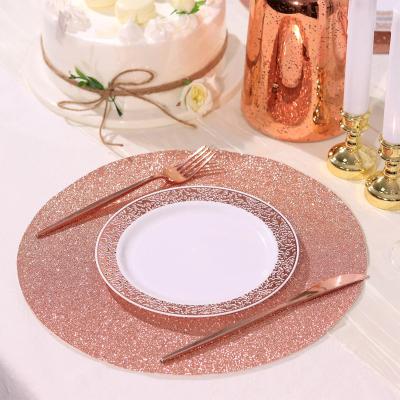 China Wholesale High Quality Viable Blush Decorative Round Rose Gold Sparkle Placemats Non Slip Glitter Table Mat for sale