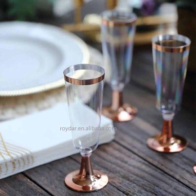 China Luxury Champagne glasses with detachable gold rimmed base rose gold rimmed wine glass for wedding party for sale