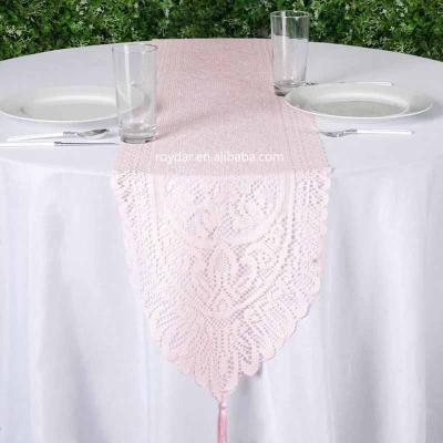 China Waterproof Crochet Pink Skeleton Romantic Lace Table Runner Event Decorations Skeleton Lace Table Runner for sale