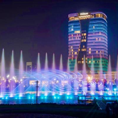 China Hotels 150M Large Outdoor Music Dancing Swing Water Fountain Floating Show with Laser, Water Screen Tracing Visual Fireworks Park Sea for sale