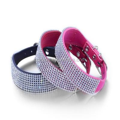 China Rhinestone Buckle Or Simple Mesh Style Rhinestones Luxury Dog Collars Alloy Buckle Pet Leather Belts for sale