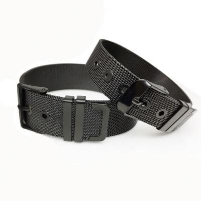 China Stainless Steel CLASSIC Bracelet Adjustable Woven Dark Black Mesh Belt Couples Bracelet for sale